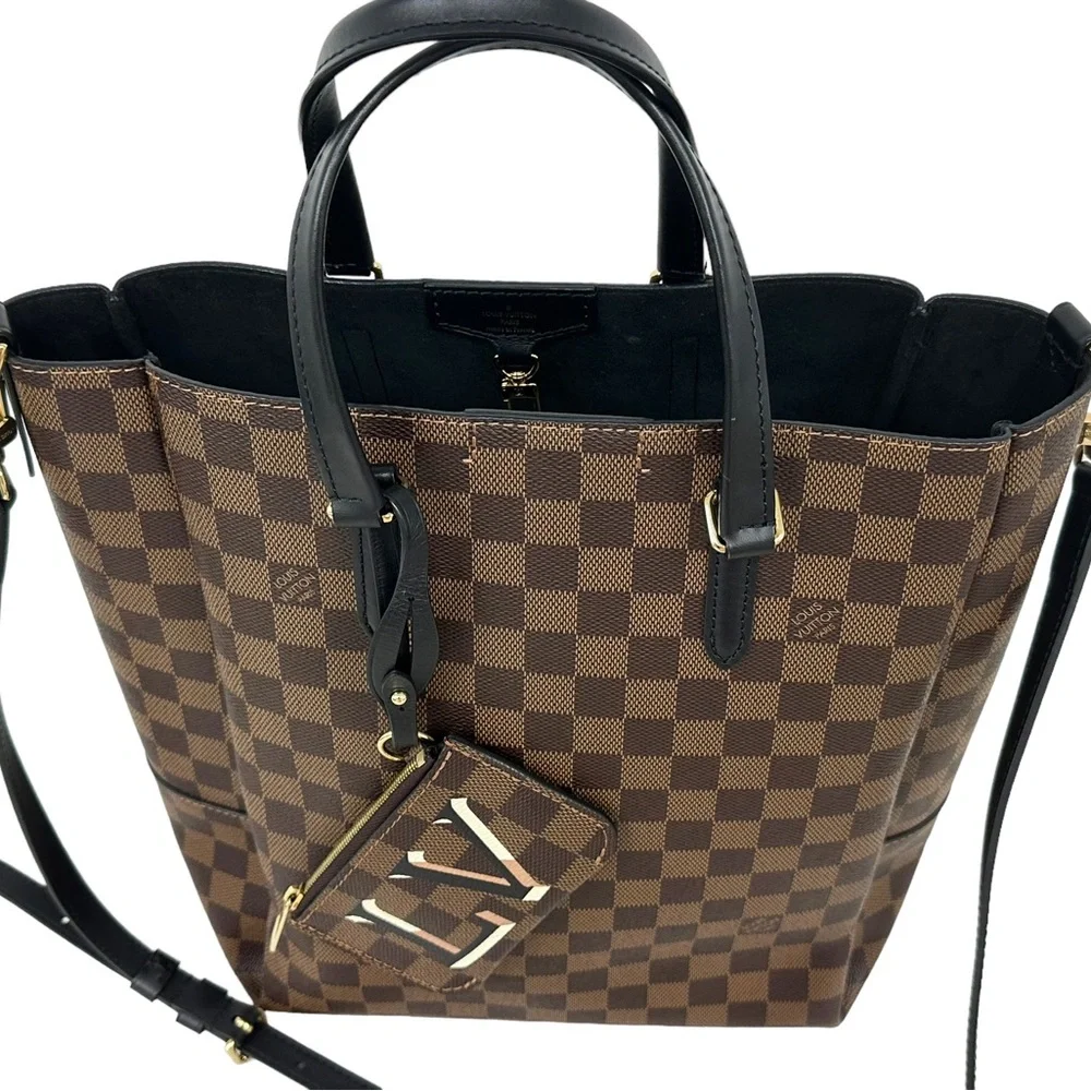 Louis Vuitton Damier Ebene Belmont NV MM Tote Bag N60294 LV + Pouch Brown Black - Picture 12 of 12